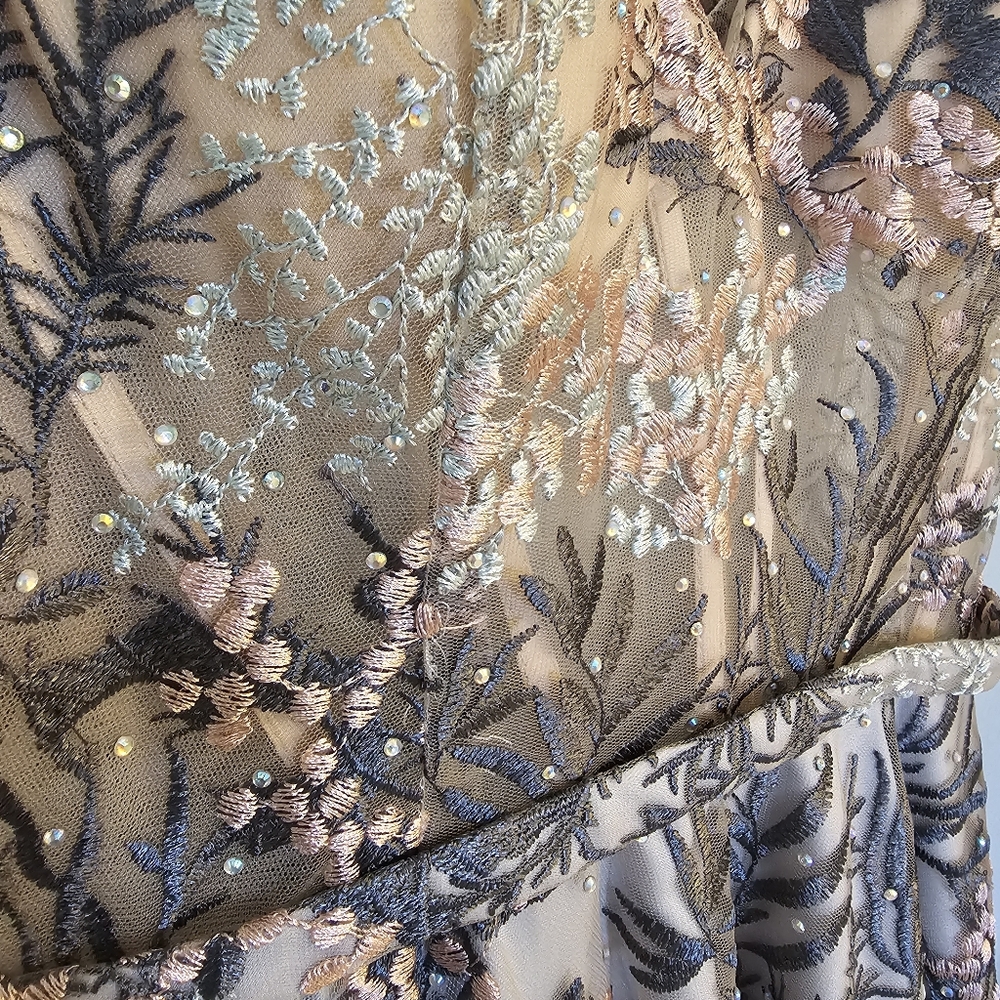 Embroidered Flower and Rhinestone Mini Dress - Picture 4 of 12